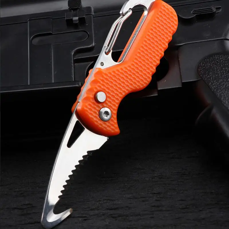 Coltello pieghevole portatile coltello per pacchi espresso taglierina per gancio seghettata in acciaio inossidabile campeggio all'aperto apriscatole per attrezzi di sopravvivenza a mano