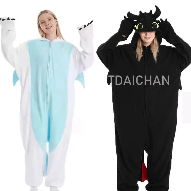 

2025 Kigurumi Cosplay Unisex Adult Train Your Dragon Tooth Onesies Animal Pajamas Halloween Party Women Men BLACK Dragon less