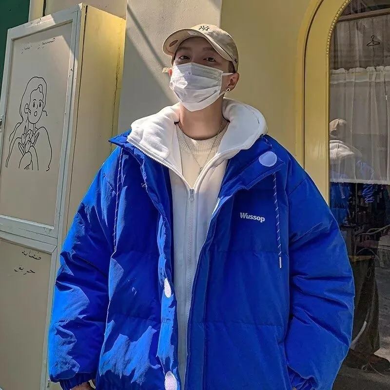 

Faionable Thiened Fce, зимнее пальто для хлеба, мужское хлопковое пальто в стиле Харадзюку, простое молодежное пальто из полиэфирного волокна, застежка-молния