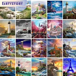 GATYZTORY Modern 5D Diamond Painting With Frame For Handiwork Cross Stitch Kit Lighthouse Mosaic Artcraft Home Decor For Adult