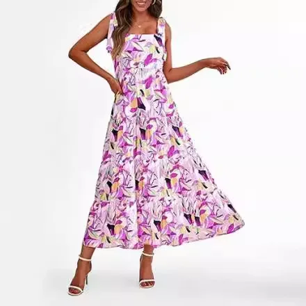 Vestido de férias para viagem, legal, popular, alças finas, sem mangas, tira impressa, verão, vestido casual