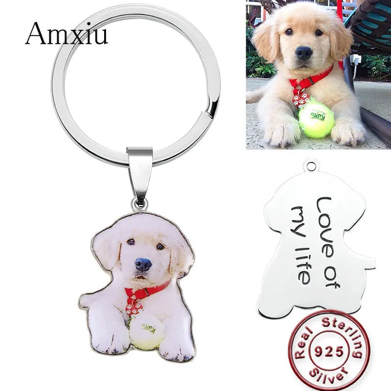 

Amxiu DIY 925 Sterling Silver Key Chains Custom Dog Cat Photos KeyChains Engraved Name Date Keychain For Women Men Special Gift