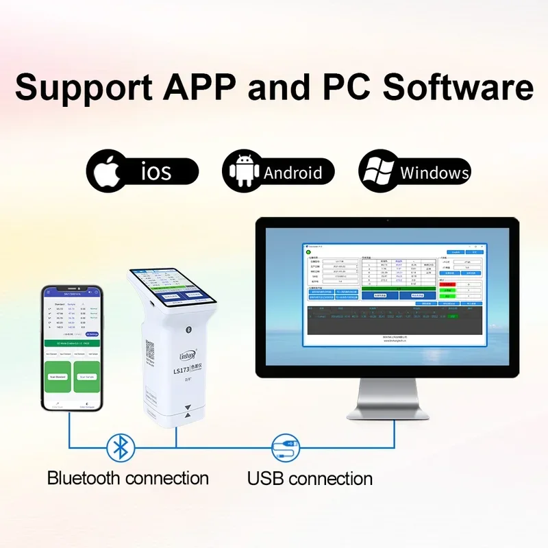 مقياس الألوان مقياس الألوان LS173 D/8 °   مقياس الألوان المحمول الاحترافي مع محلل ألوان شاشات اللمس لطلاء السيارات