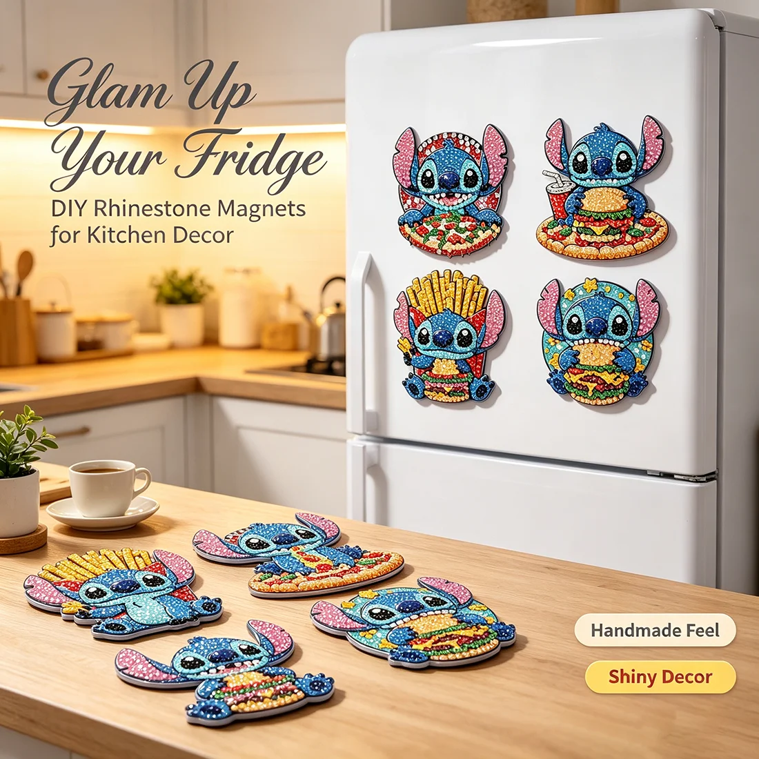 Football Theme Blue Alien DIY Diamond Art Fridge Magnets Cute Cartoon Character Design Home Decor Diamond Painting for Kitchen