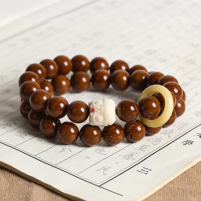 Lucky Zi Jin Shu Bodhi Seed Xingshi Hand-Held Buddha Beads Double Ring Bracelet