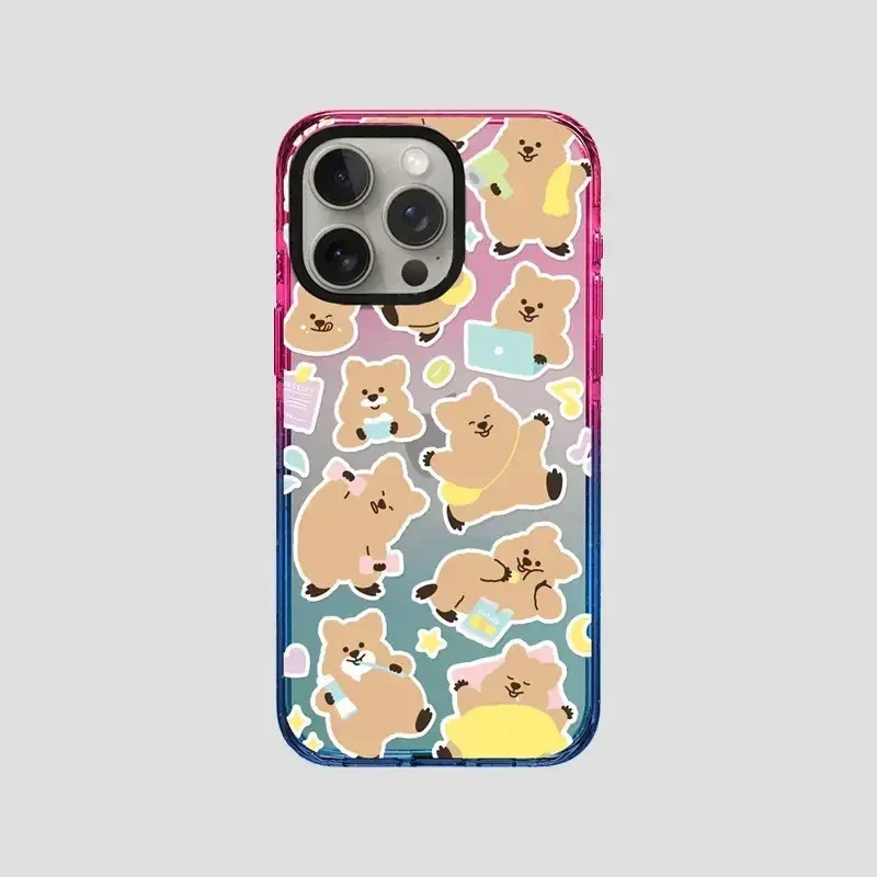 Cartoon Brown Bear 2.5 Acrylic Gradient Border iPhone 12 13 14 15 Pro Max Protective Case