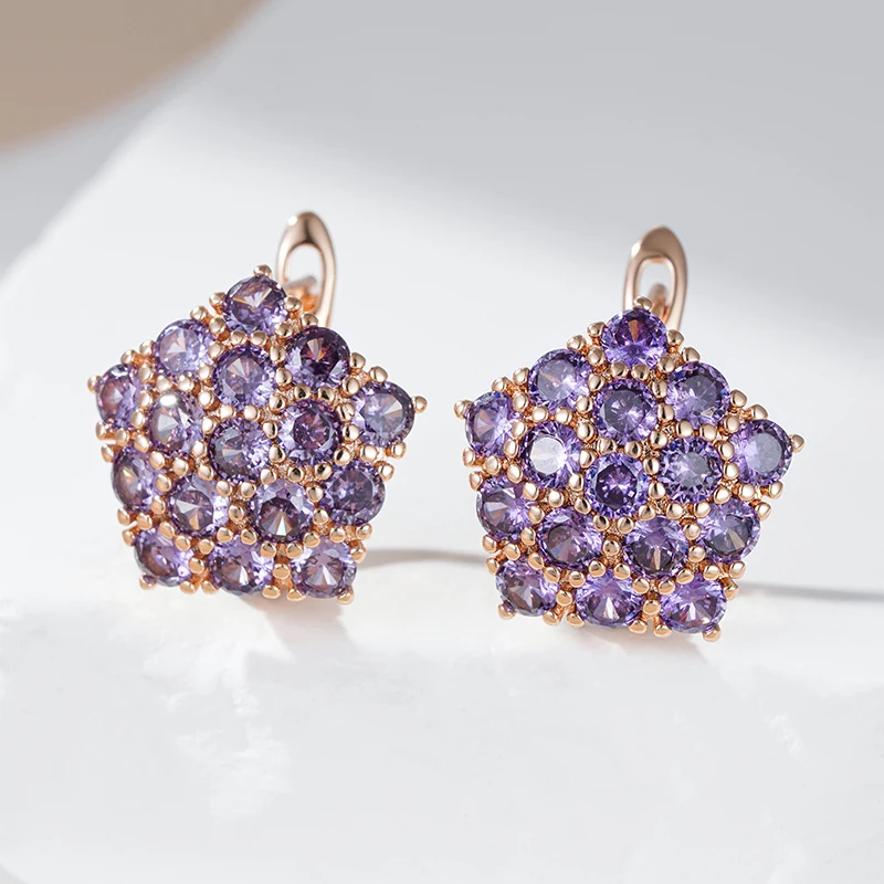 Kinel Hot Shiny Purple Natural Zircon Drop Earrings For Women Trend 585 Rose Gold Color Bride Wedding Fine Jewelry Crystal Gift
