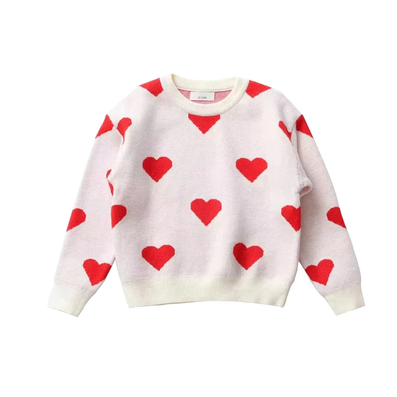 1-6 Years Listenwind Baby Girl Valentine’s Day Sweaters Cute Long Sleeve Heart Print Knit Pullovers Jumper Tops