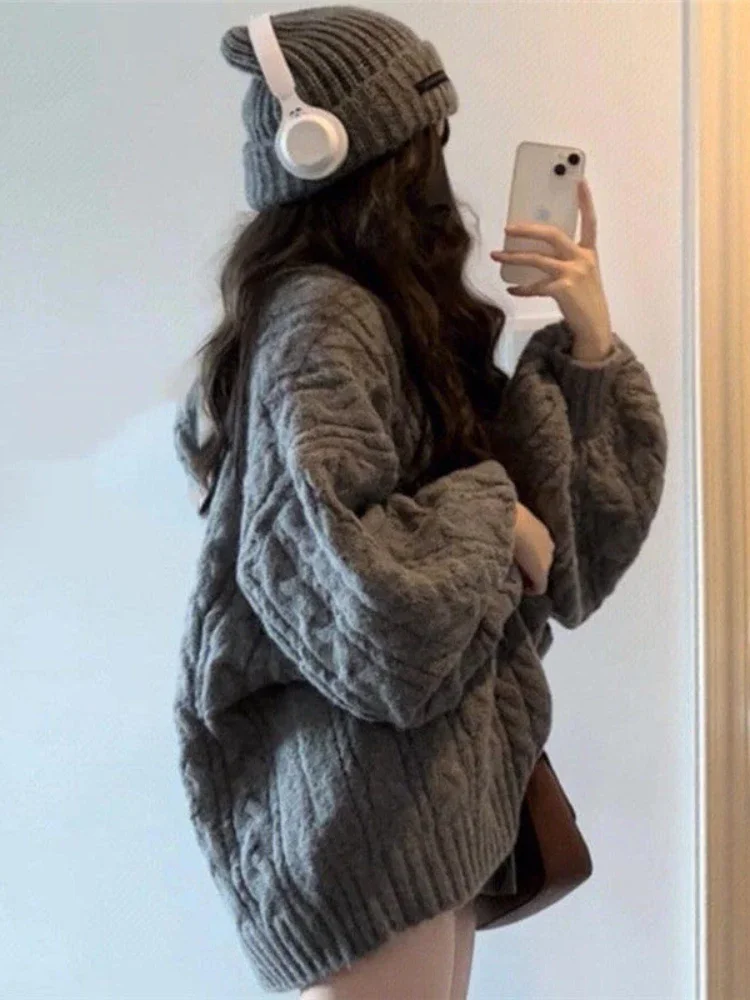 Camisola pullovers feminino na moda aconchegante estilo coreano outono doce manga longa malhas solto streetwear com decote em v retro concurso