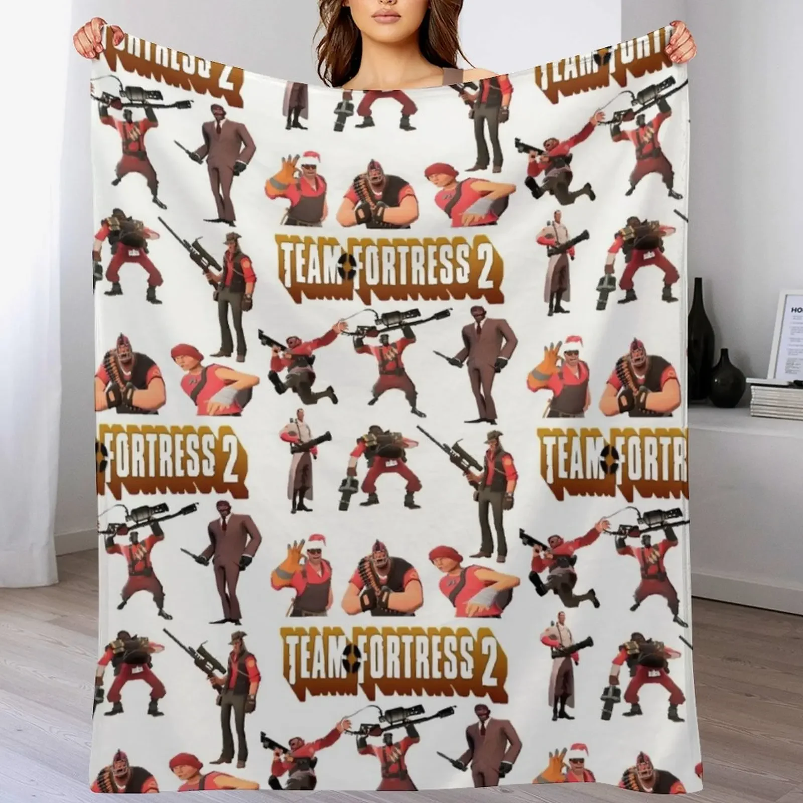 

Team Fortress 2 - All Characters / Classes with TF2 Logo Throw Blanket Cozy Sofa Blanket for TV Watching Napping