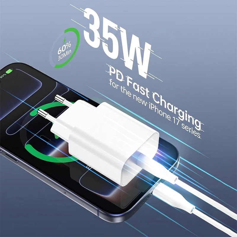 For Apple Original PD 35W Type C Quick Charger For iPhone 17 16 15 14 13 12 11 Pro Max Samsung Xiaomi Fast Charging Charge Cable