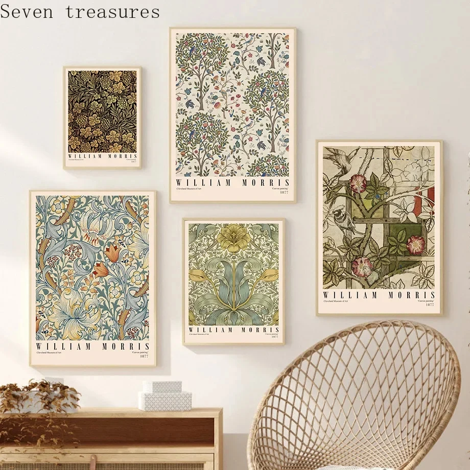 وليام موريس الحيوان النباتية خمر الرسم على لوحات القماش الجدارية الشمال الملصقات و يطبع جدار صور لغرفة المعيشة ديكور