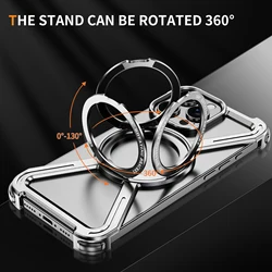 Magnetic Metal Holder Phone Case For Iphone 13 14 15 16 17 Pro Max Aluminum 360 Degree Rotating Stand Hollow Cooling Phone Cover