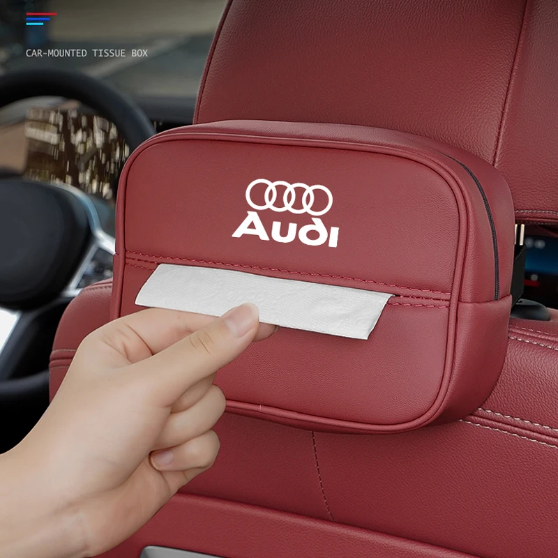 Car Logo Tissue Box Seat Hanging Paper Towel Storage Bag For Audi A1 A2 A3 A4 A5 A6 A7 A8 Q1 Q2 Q3 Q4 Q5 Q6 Q7 Q8 TT RS3 RS6 RS7