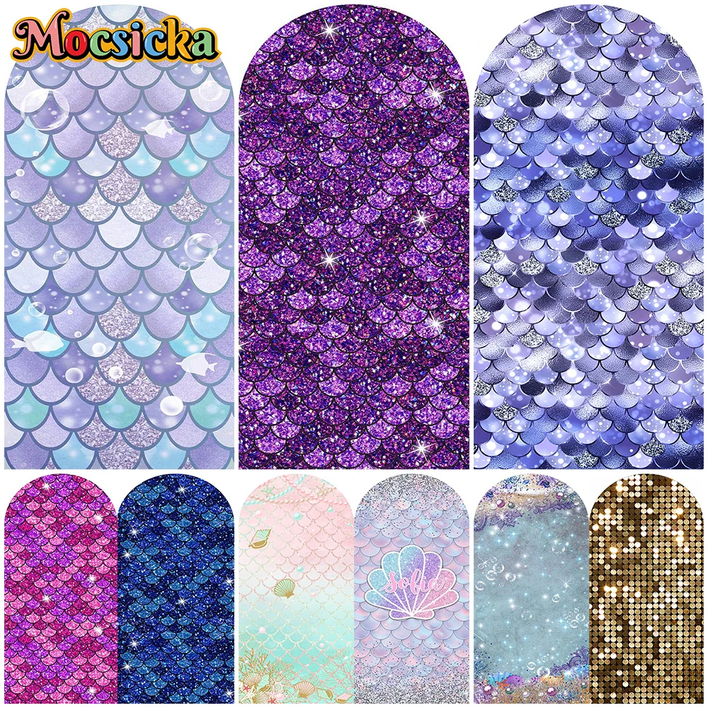 

Mocsicka Fish Scale Arch Backdrop Cover Soft Elastic Fabric Shiny Colorful Party Decor Wedding Child Birthday Arched Backgrounds