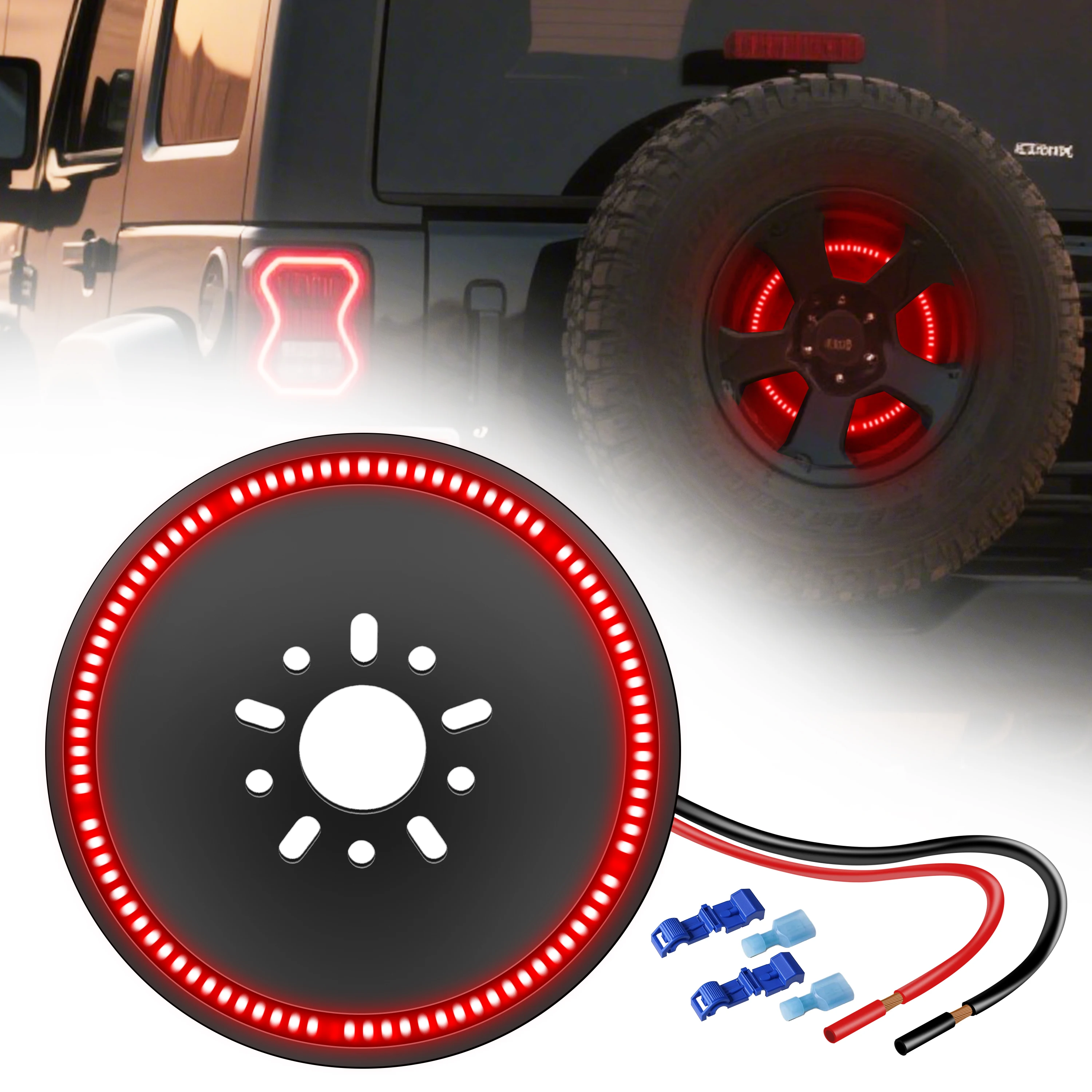 Spare Tire Brake Light 3rd Third Brake Light Rear Wheel Lights Tail Light LED Ring Red Light for Wrangler JK 2007-2018 2018-2019