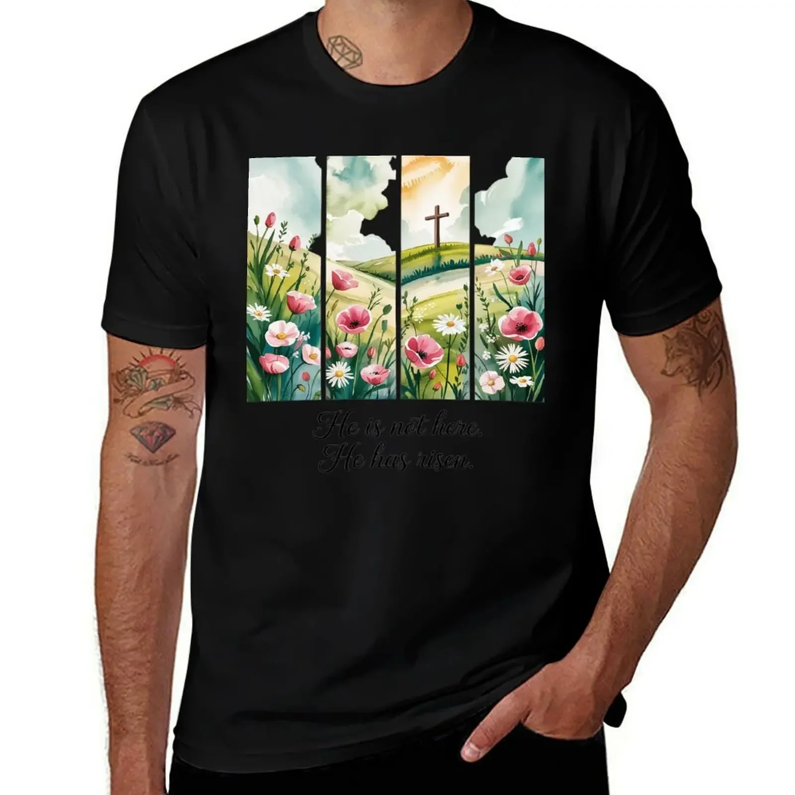 

He Is Risen Christian Wildflower Happy Easter T-Shirt T-shirts oversize Clothing for a boy Blouse mens funny t shirts