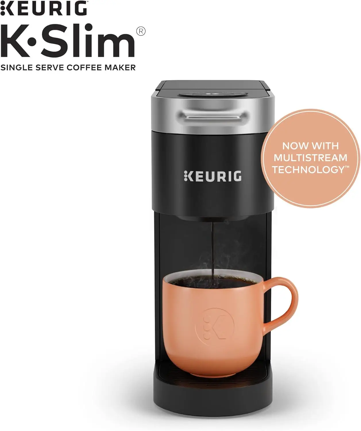 Keurig K-Slim Single Serve K-Cup Pod Coffee Maker, Multistream Technology, 3 Brew Sizes, Slim And Sleek Design, 46Oz Removable