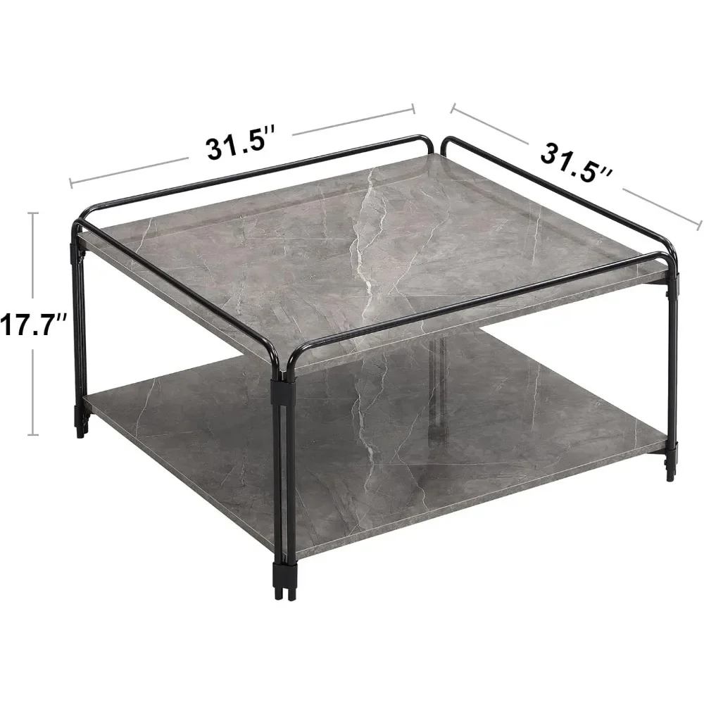 Coffee Table Modern Faux Marble Centre Table Simple Cocktail Table High Gloss Tabletop Metal Leg for Living Dining