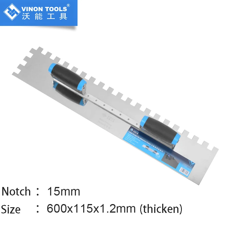 Home Wall Curved Handle Multifunctional Decoration Stainless Steel Thicken Square Notched Trowel For Large Format Tiles