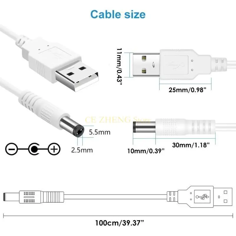 E56B USB إلى DC5 طاقة كابل لمكبر الصوت USB إلى DC5.5x2.1mm كابل شحن المكونات