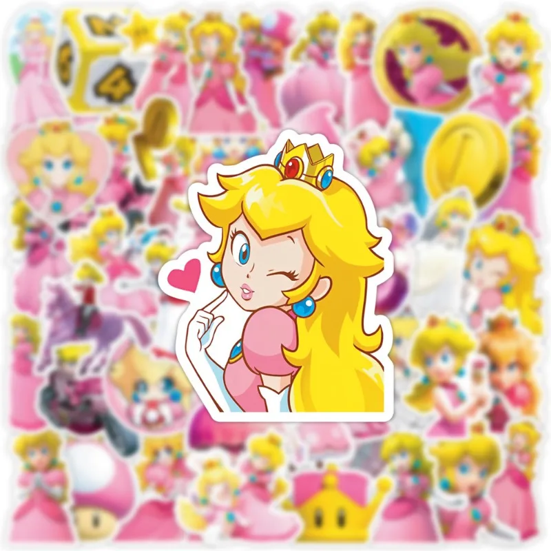 Peach Princess Cute Graffiti Sticker Marios Periphery Notebook Water Cup Waterproof Decoration Handbook Material Sticker 50Pcs