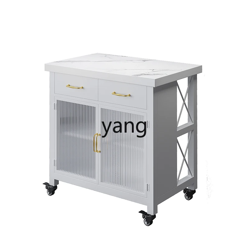 Yjq Kitchen Sideboard Cabinet Movable Middle Island Table Marble Dining Table Console Drawer Storage