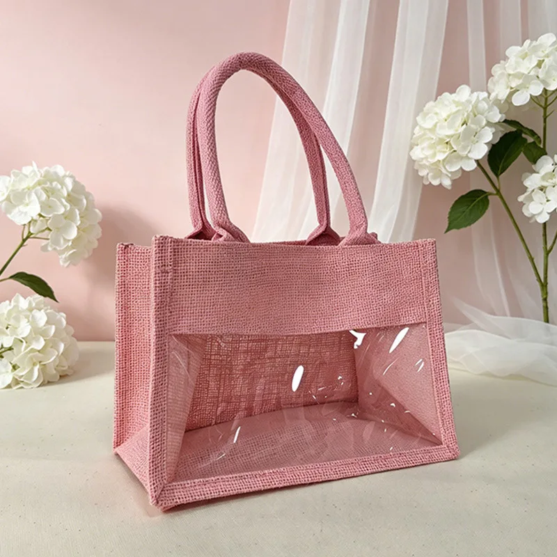 Custom Logo Large Capacity Tote Bag Women's Clear Cotton Linen Eco Shopping Bag Handbag Females Summer Beach Jute Clutch Bags