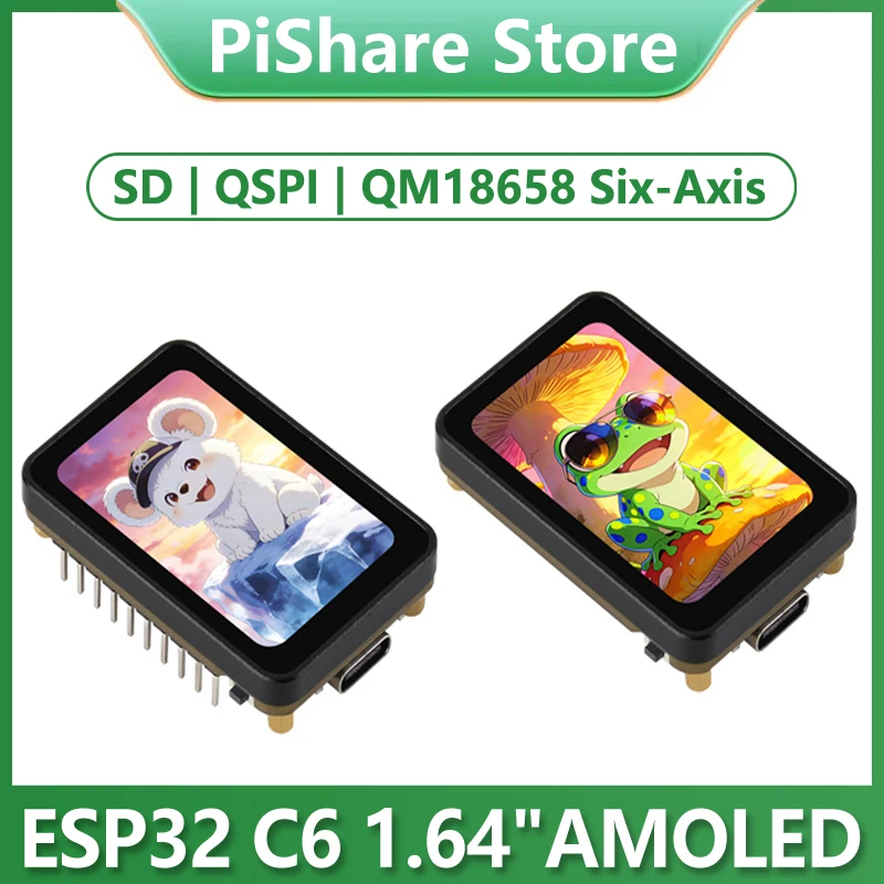 ESP32-C6 1.64inch AMOLED Display Development Board 280×456 1.64 inch TouchScreen 16.7M Color, QSPI Interface