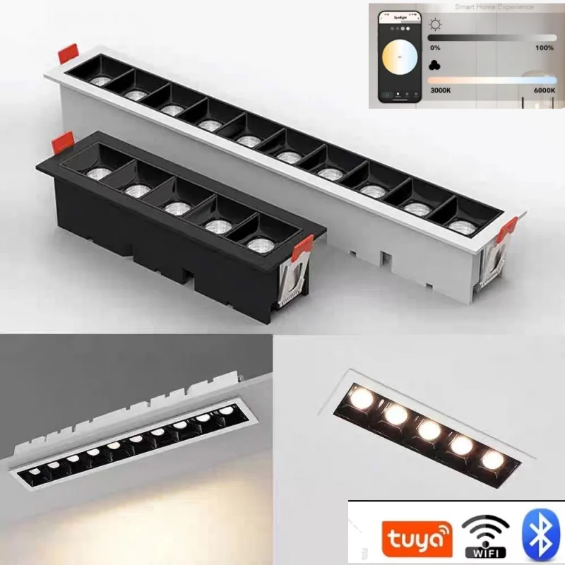 

Tuya Bluetooth/Zigbee3.0 Smart Recessed LED Grille Light Dimmable Black/White Aluminum 20W/30WDownlight AC110/ 220V COB Spot Lig