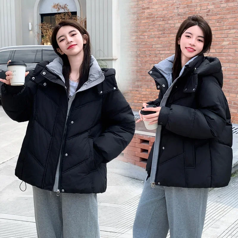 

LIBIELIY 2024 New Winter Women's Parkas Coat Jacket Elegant Warm Thick Down Cotton Jacket Female Hooded Loose Outwear Overcoat