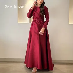 Sunflower Wine Red Simple O-Neck Appliques A-LINE Formal Evening Dress Saudi Arabia 2024 Slim Long Satin Floor-Length Prom Dress