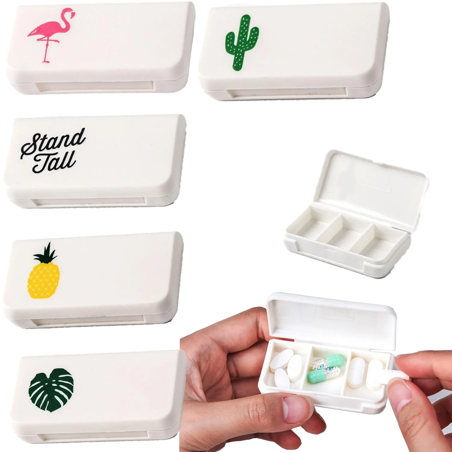 

3 Grids Mini Organizer Case Pill Box Tablet Cactus Leaf Pill Case Dispenser Medicine Boxes Dispensing Medical Kit