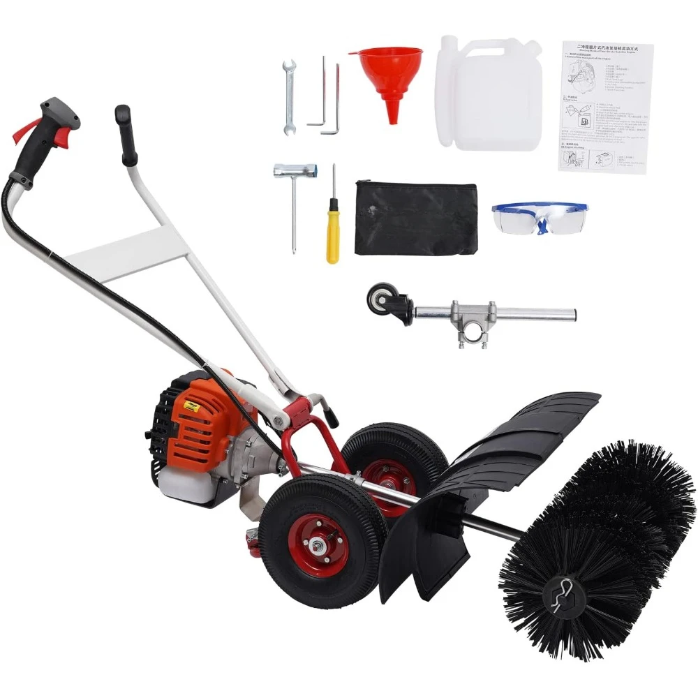 Gasoline Powered Manual Snow Sweeper, 2-stroke Brush Broom, 52CC, 1 kW, 2.5Hp Power