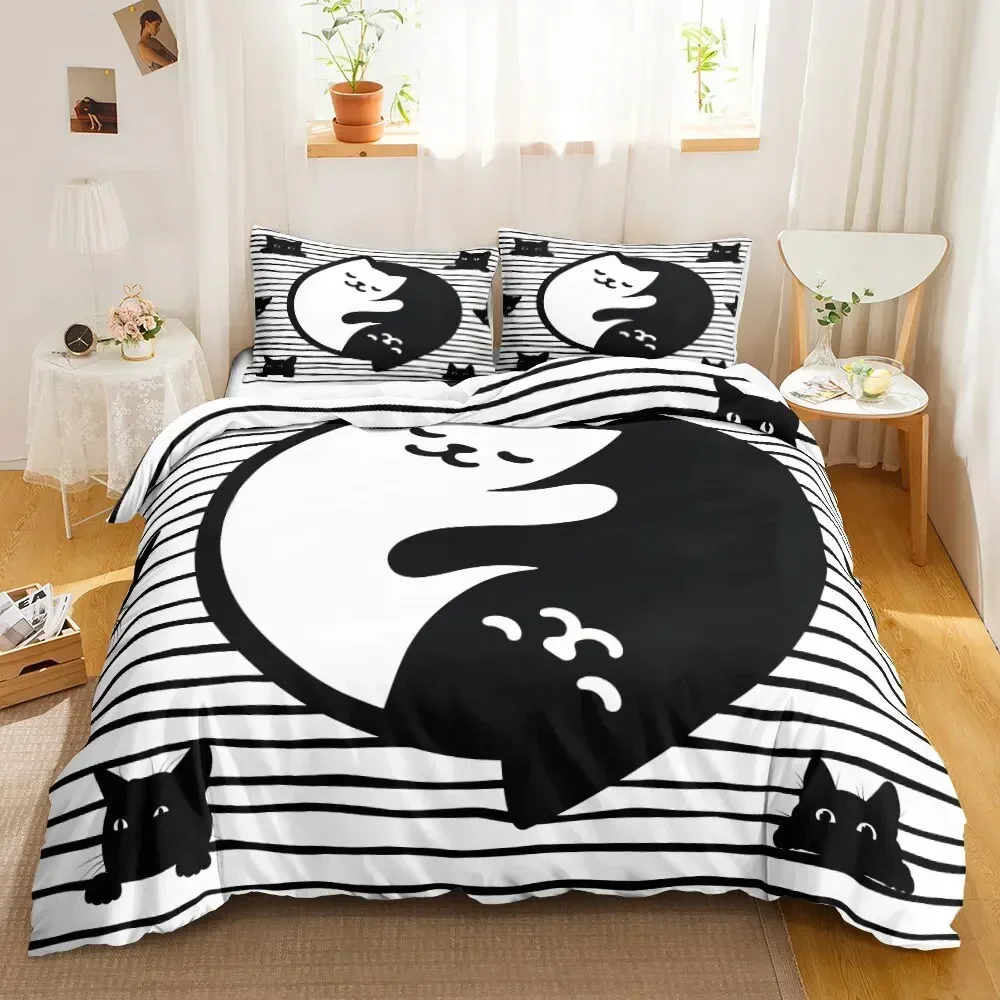 

3D Print Cat Digital Different Color Cartoon Cute Cat Comfortable Duvet Quilt Cover Pillowcase Bedding Set Children Bedroom