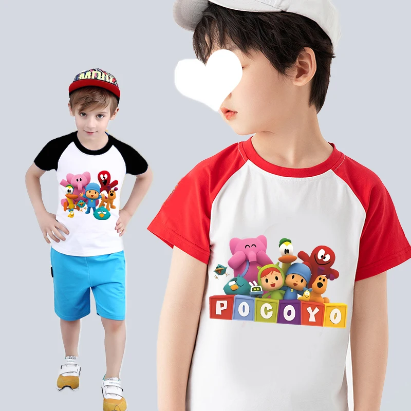 POCOYOES t-shirt per bambini estate top ragazze ragazzi manica corta bambino morbido t-shirt abbigliamento coreano per bambini 2024