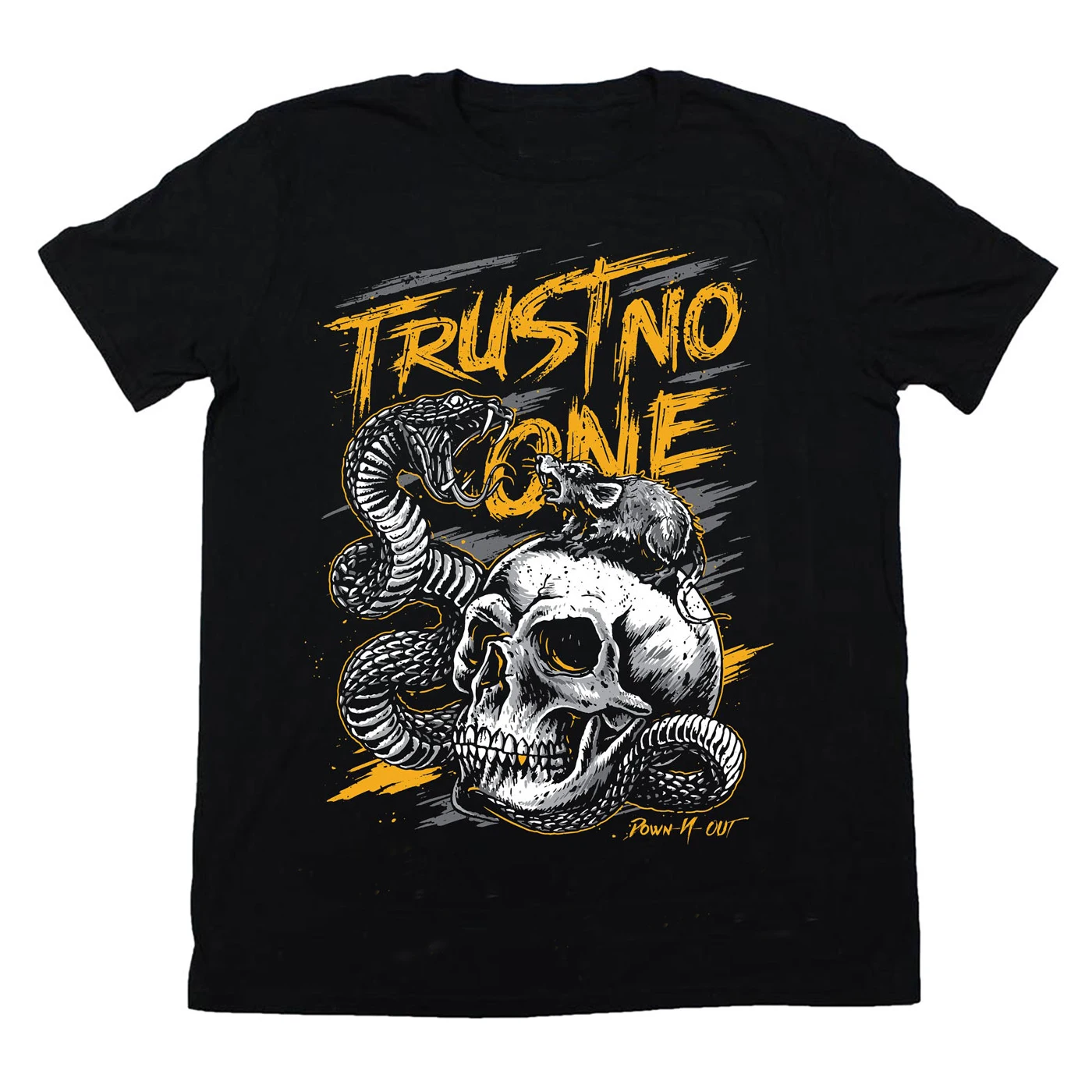 

Trust No One. Unique Snake Rat Skull Tattoo Printed T-Shirt. Summer Cotton O-Neck Short Sleeve Mens T Shirt New