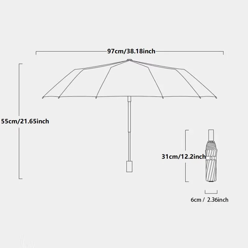 12 Ribs Fully Automatic Three Fold Umbrella Black Coating Thick Reinforced Frame Uv Protection Windproof Folding Umbrella For Ou