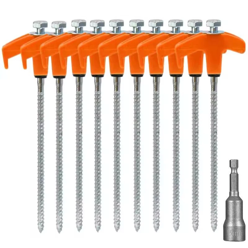 

4/10pcs Outdoor Tent Ground Nail 20CM Screw Anchor Stakes Pegs For Trap Shelter Carbon Steel Hexagonal Head Camp Accessories