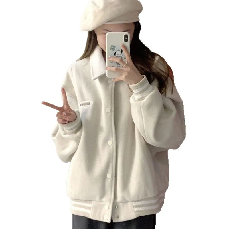 Honkbaljassen Gym Dames Winter Verdikte Patch Borduren Outdoor Soft-Shell Overjassen Zip-Up Varsity Trendy Hechting Oversize