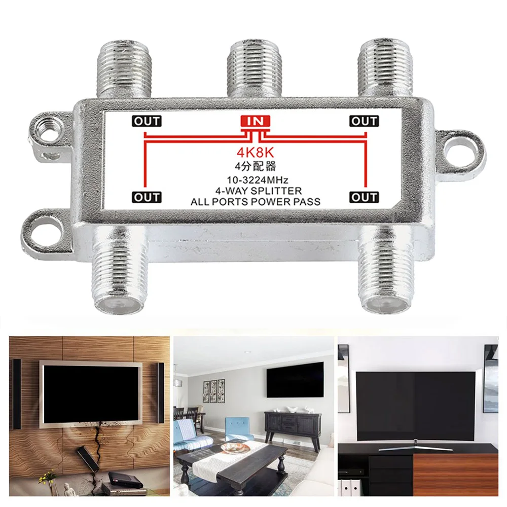 10-3224MHz 4 Way Satellite Antenna Cable TV  Distributor 4K8K F Type SP-04 Splitter TV Equipments Signal Receiver for SATV/CATV