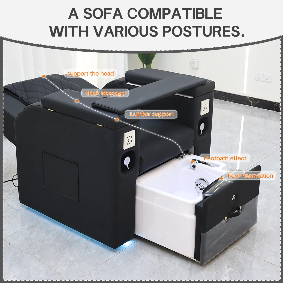 أثاث سبا فاخر العرش متوسط الظهر تدليك سبا القدم مانيكير باديكير كراسي تدليك لصالون الأظافر