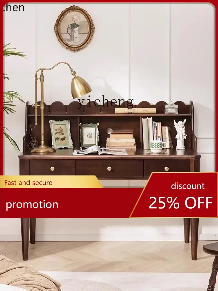 

HXL all solid wood desk small simple bedroom retro writing desk study room computer study table