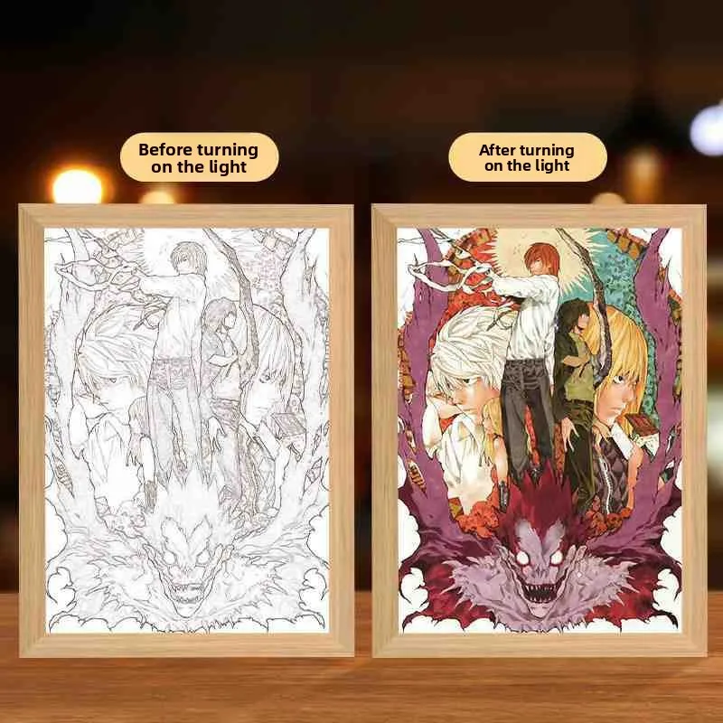 22cm/8.66in Death Note Anime 3D Light Painting Lamp Led Collectible Peripherals Creativity Night Desktop Display Room Decoration