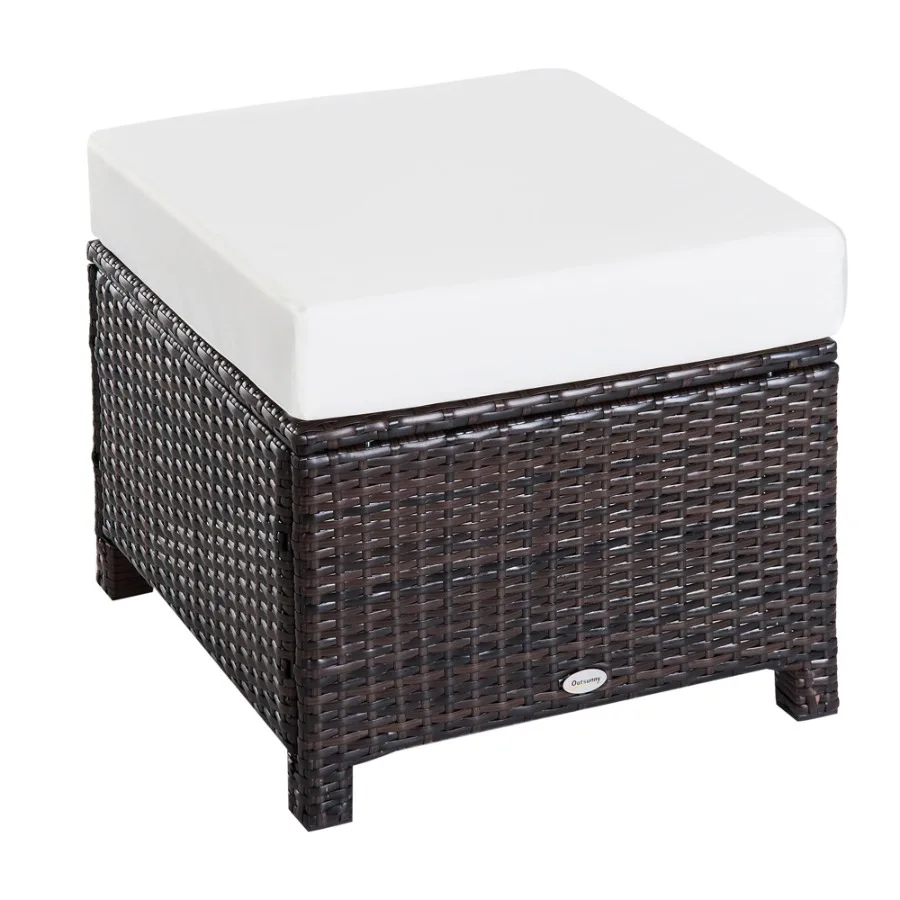 

Outdoor man PE Resin Wicker Footrest with Cushion Steel Frame Patio Furniture Dark Brown Dark
