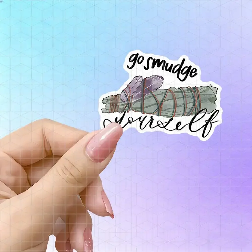 Sage Incense Amethyst Spiritual Meme Vinyl Sticker Matte Decal For Laptop Tablet Journal Motorcycle Luggage Metaphysical