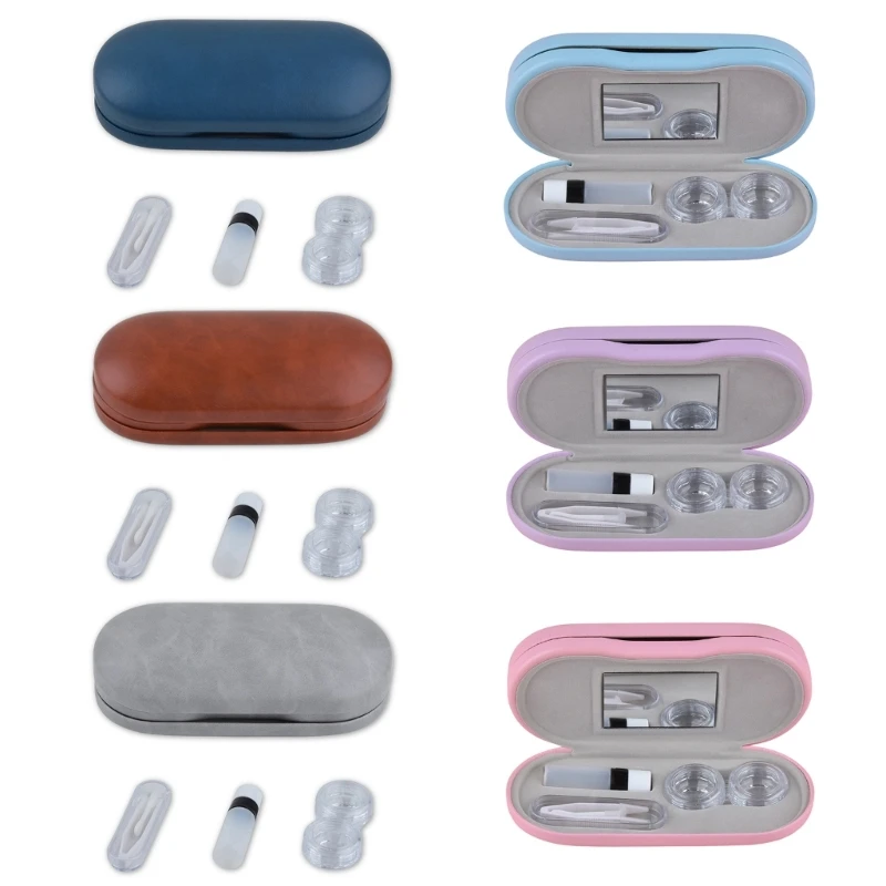 Y166 กล่องคอนแทคเลนส์ชุด PU เลนส์กล่อง Mirrored Multifunction Contact Case สำหรับเลนส์ผู้ถือผู้หญิงหญิง