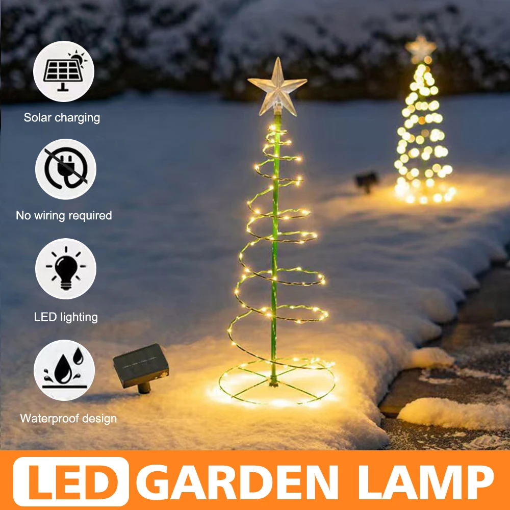 Solar Outdoor Garden Christmas Tree Light Stand Garden LED Ground Lamp String Saterproof IP65 Star Lantern Decorative Light