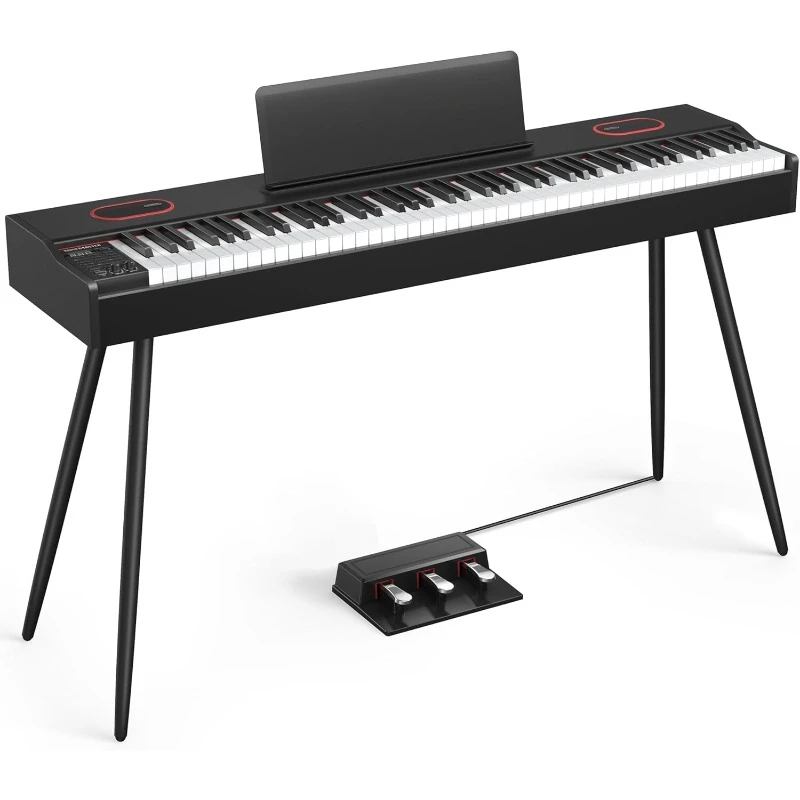 Digital Piano Keyboard, with Music Stand,Triple Pedal,Power Adapter,USB-MIDI Compatibility,Wood Grain Black