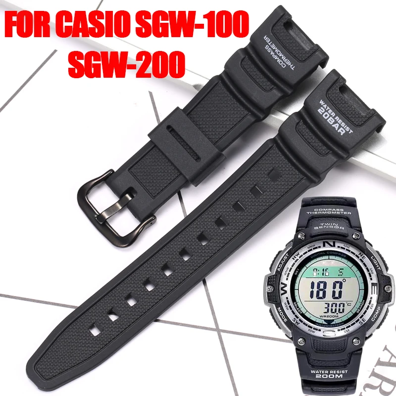 Resin Watchband Suitable For SGW-100 SGW100 Men's Sports Waterproof Rubber Watch Strap Watch Accessories Wristband Bracelet